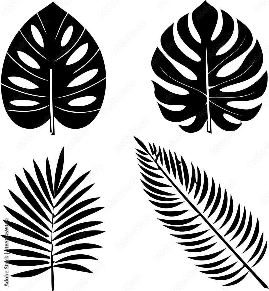 Obraz premium Leaf Silhouette Vector Set – Stylized Black Botanical Icons for Nature, Eco, and Decorative Themes
