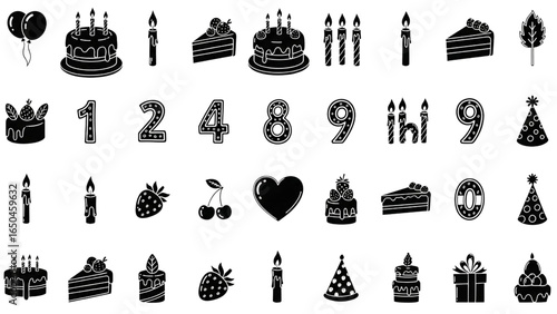 Cake Doodle Icon Set Hand Drawn Birthday Celebration Sketch Illustration
