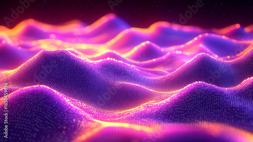 Abstract landscape of glowing, undulating hills
