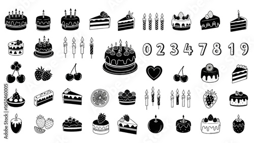 Cake Doodle Icon Set Hand Drawn Birthday Celebration Sketch Illustration
