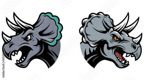 Triceratops vector head design, Black wolf head tattoo design, a stylized animal vector drawing with a silhouette of a wild animal mascot.