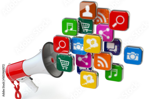 Social media marketing digital marketing 3d icons megaphone, Social Promotion Concept 
