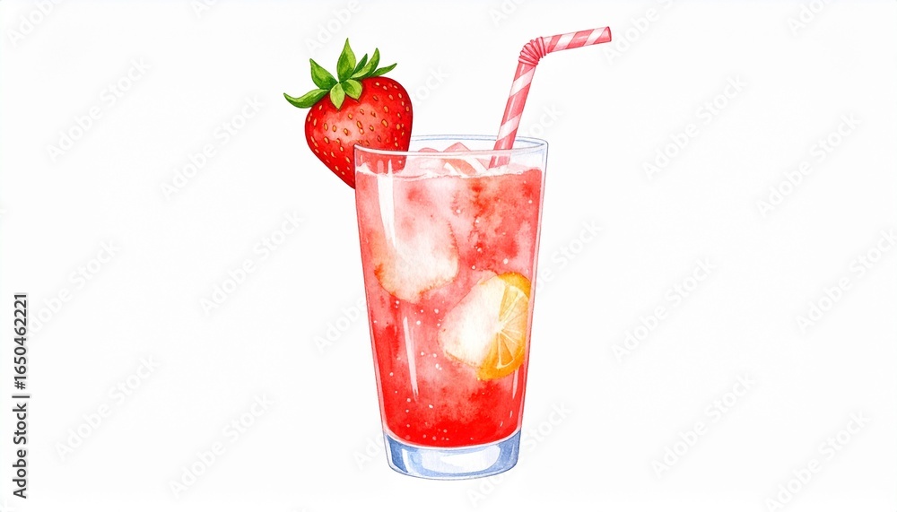 Illustration of a drink with a piece of fruit in it. Cocktail for a sunny summer day Illustration of a drink with a piece of fruit in it. Cocktail for a sunny summer day