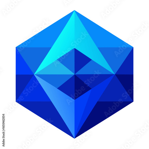 Geometric blue crystal facets abstract design