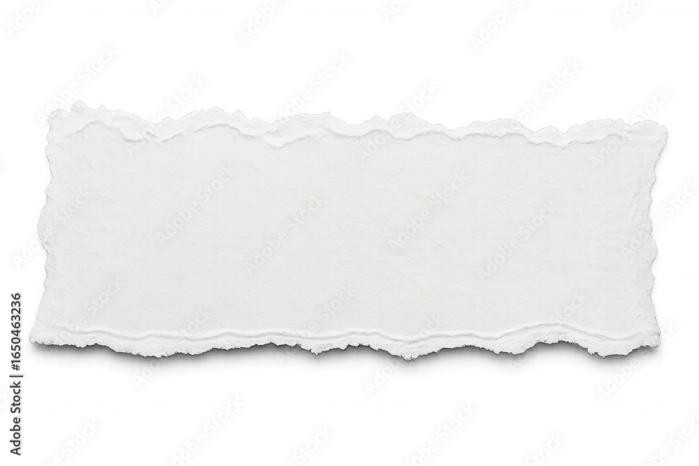 Naklejka premium Horizontal white torn paper piece isolated with transparent background, ideal for adding a realistic touch to designs