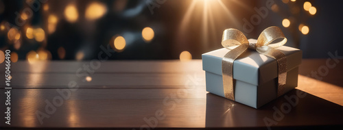 Grey gift box on blured bokeh background