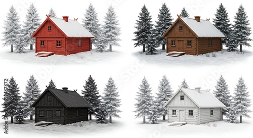 Wallpaper Mural Snowy winter houses set with different colors Torontodigital.ca
