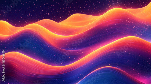Abstract wavy lines of vibrant colors, resembling glowing waves in space