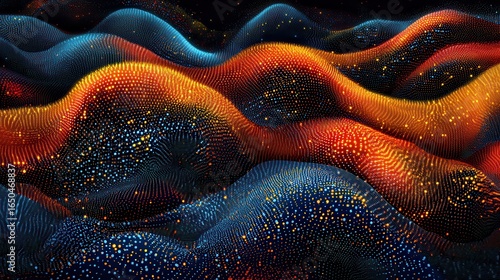 Abstract wavy textures of glowing particles