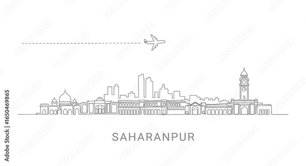 Obraz premium Saharanpur Skyline Minimalist Cityscape Vector.