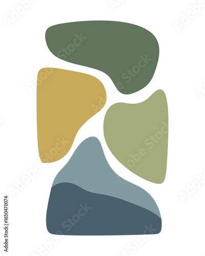 Modern abstract art featuring earthy tone shapes. Assembled design with minimalist color palette and simple details.