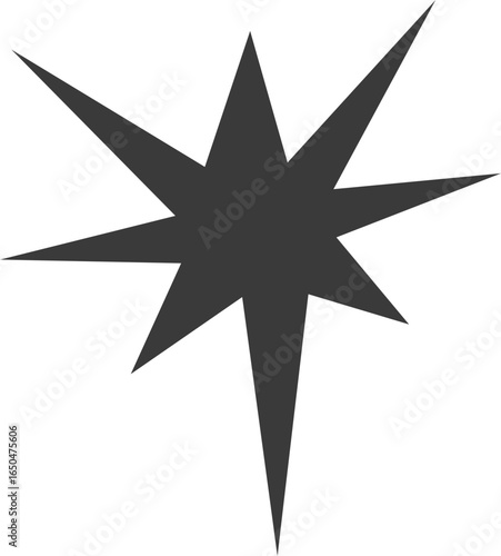 Irregular stars shape. Abstract random spiky spark. Geometric funky flash with rays. Black retro sparkle