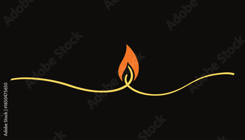 Creative design of a stylized candle flame with a golden curved line accent. Minimalist and decorative illustration.