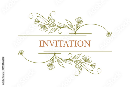 Decorative invitation frame featuring delicate floral elements and simple, classy lines. Vector design.