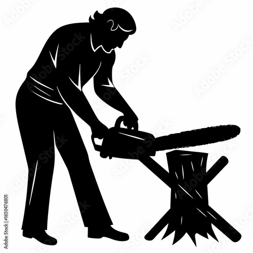 Woodcutter with Chainsaw Silhouette