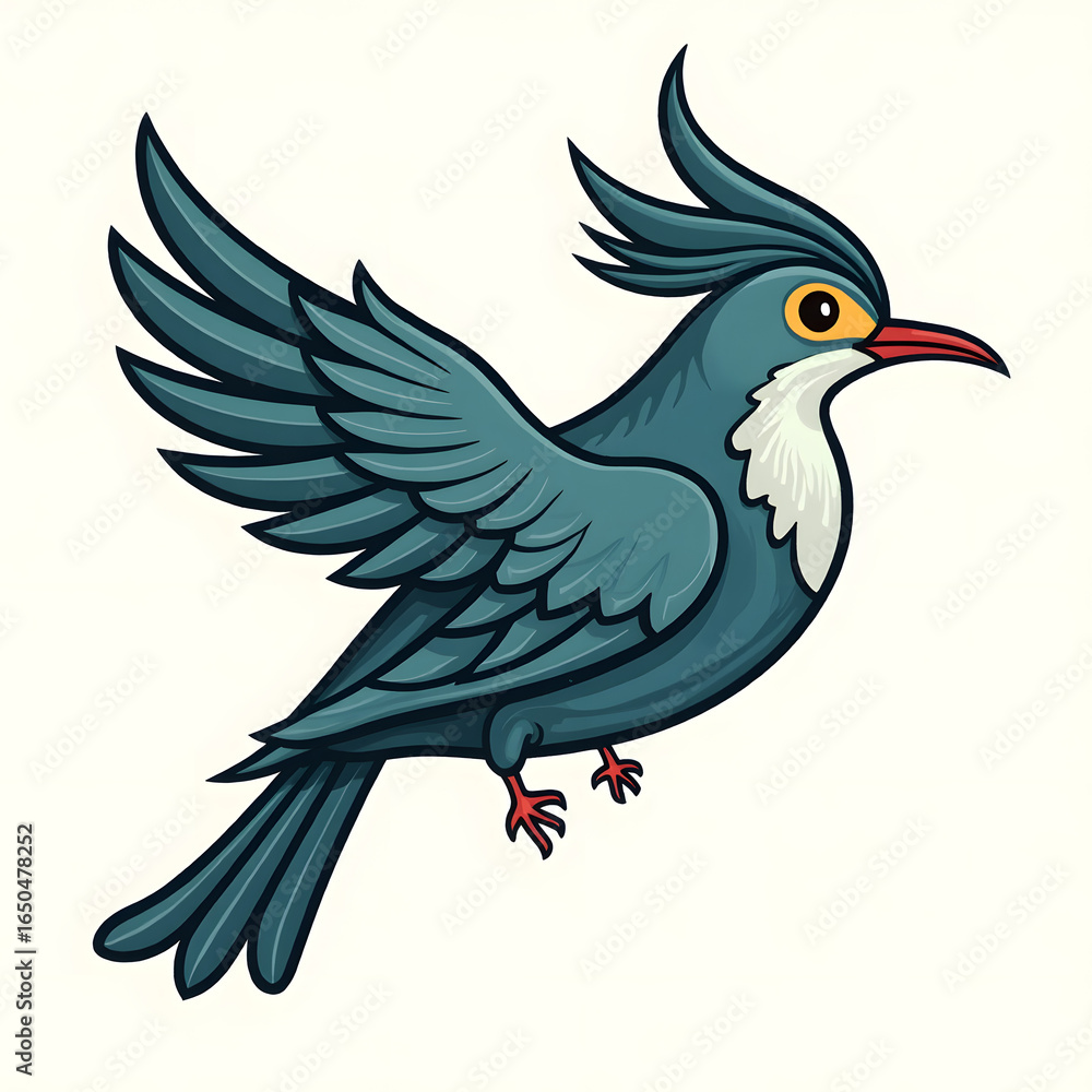 Fototapeta premium Teal Cartoon Bird with White Neck and Orange Beak