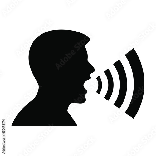Speaking Man Silhouette with Sound Waves Communication Concept Icon