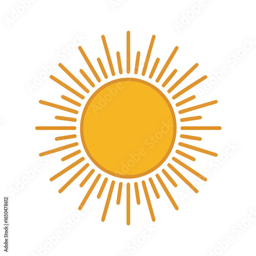 Bright golden sun radiating warmth and light against a clear sky background during the peak of daytime