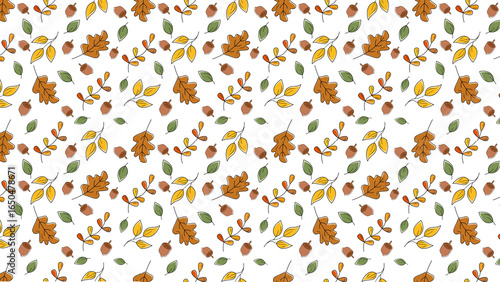 Seamless pattern of autumn leaves and acorns art