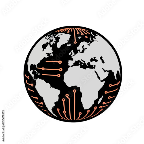 Global connectivity illustration depicting network lines connecting continents and countries