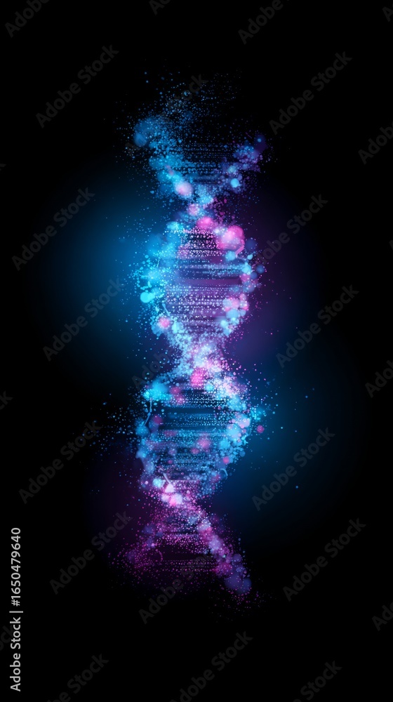 Obraz premium Abstract molecular structure in glowing colors representing a scientific DNA helix concept with futuristic tones. 