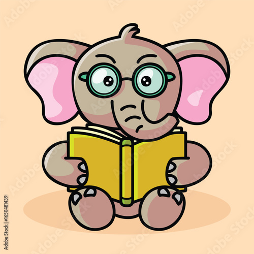 Wallpaper Mural Cute Elephant Reading Book Illustration Torontodigital.ca