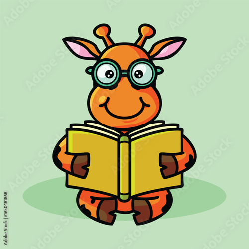 Wallpaper Mural Cute Giraffe Reading Book Illustration Torontodigital.ca