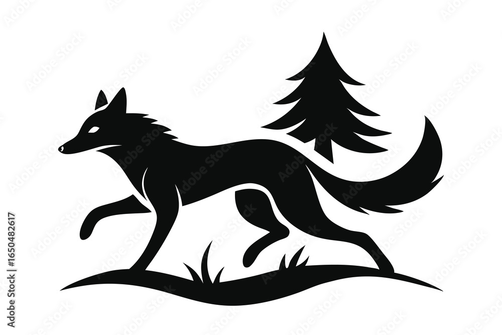 Fototapeta premium Solid color Maned Wolf running animal vector design