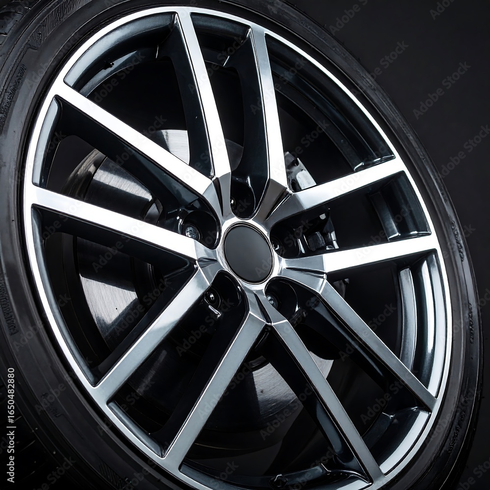 Fototapeta premium Sleek alloy wheel against dark background