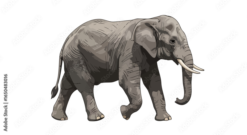 Fototapeta premium majestic elephant walking transparent background vector illustration