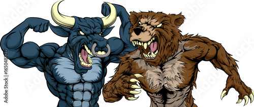 Fotografie Bear Versus Bull Concept