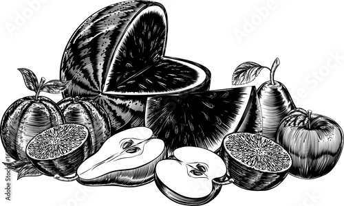Vintage Woodcut Fruit