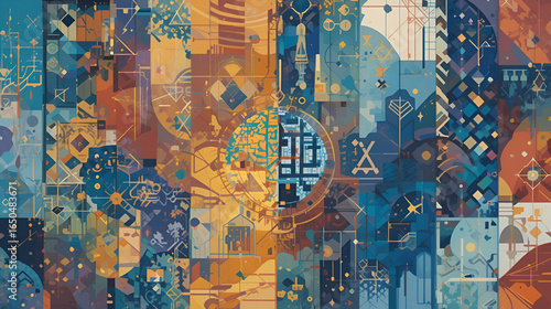 Abstract jewish heritage month (AJHM) background with traditional colors and patterns