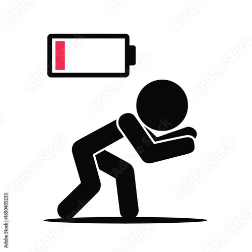 Low Battery Stick Figure Exhausted Tired Weak Burnout Illustration