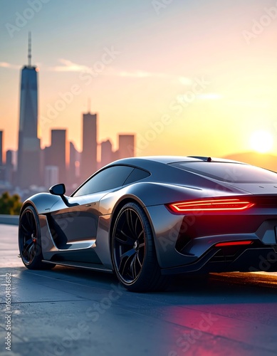 Sleek sports car in urban backdrop