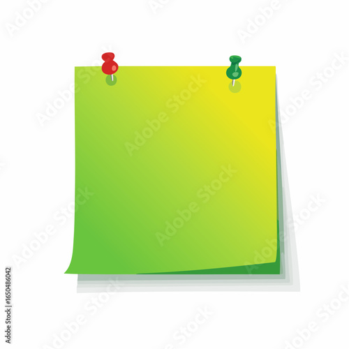 bright green yellow sticky note paper piece with shadow isolated on white