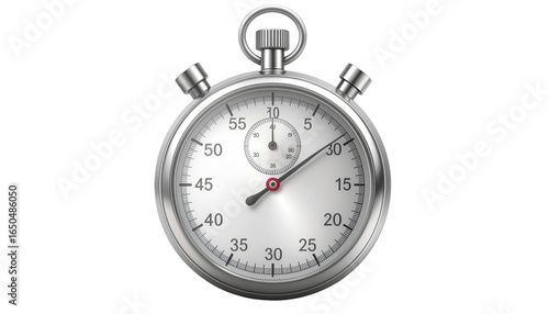 Classic silver stopwatch measuring time and speed isolated on white background
