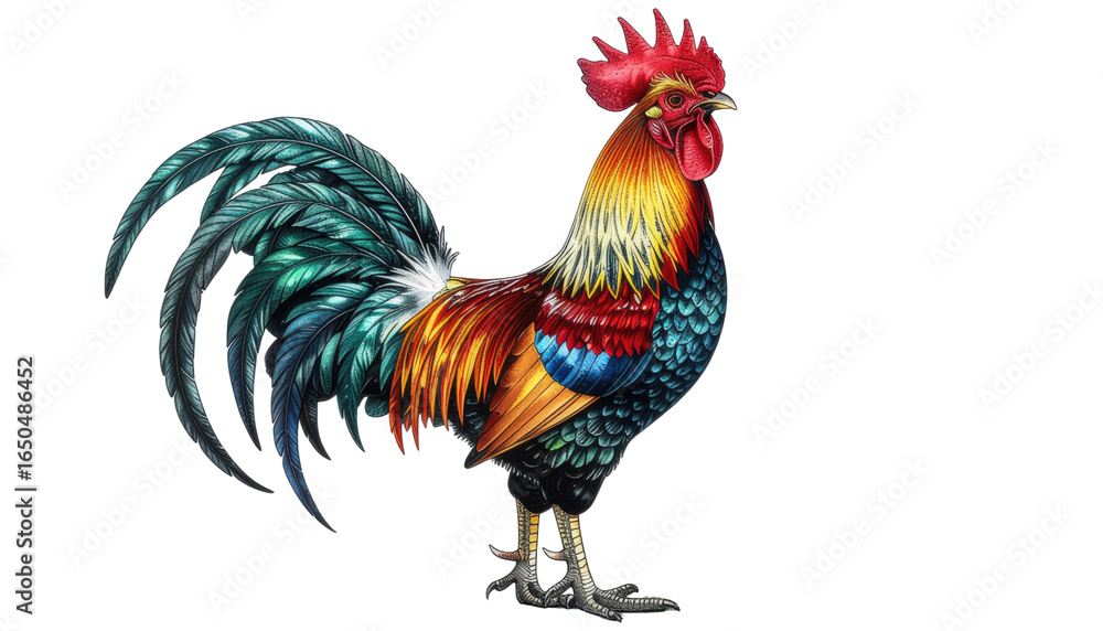 Fototapeta premium Colorful rooster farm bird animal isolated on white background