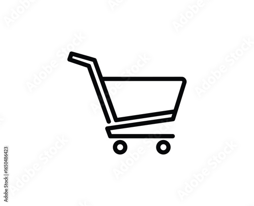 Minimalist black shopping cart icon. Perfect for e-commerce and online shopping designs. Vector Illustration.