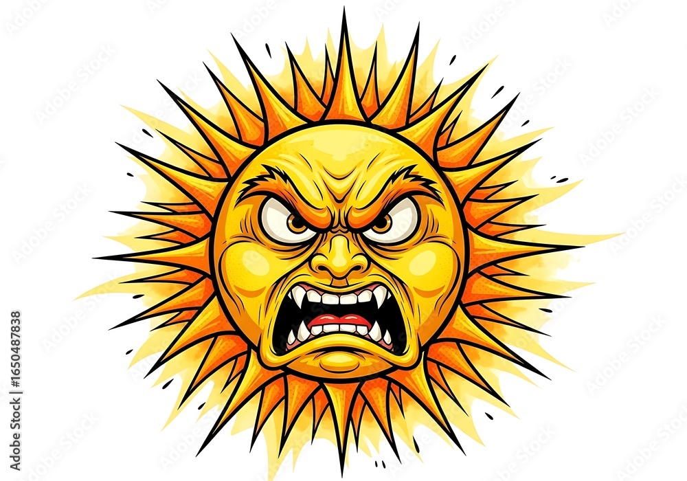 Fototapeta premium Angry Sun Face Illustration Fierce Expression Graphic Design.