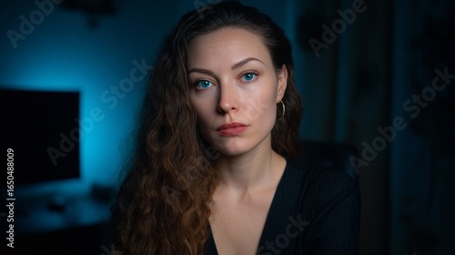 Wallpaper Mural Ethereal glow envelops a pensive Caucasian female at dusk, evoking Winter Solstice introspection, and Lunar New Year's eve Torontodigital.ca