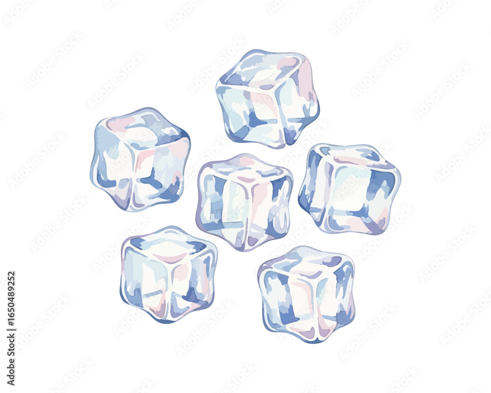 Obraz premium Fresh ice cubes, hand painted with blue and white color palette, cool and refreshing. Vector Illustration.