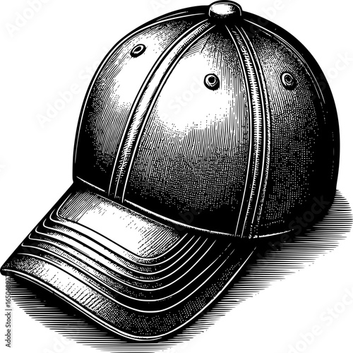 Vintage Cap: A detailed illustration of a classic baseball cap. A stylish accessory, perfect for fashion and sportswear.