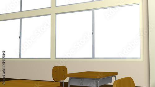 アニメーションの背景に使える教室の風景（窓の外が透明ですので、好きな景色が設置できます）