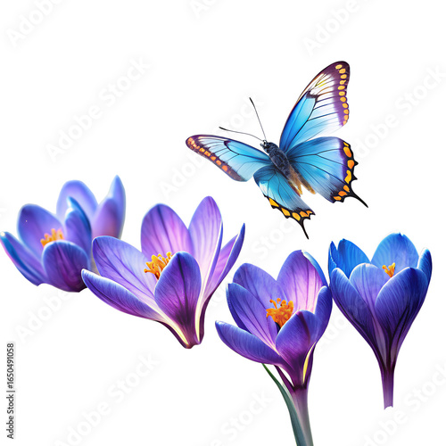 Wallpaper Mural Beautiful crocus flowers with butterfly isolated on transparent background Torontodigital.ca