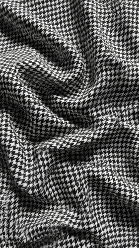 Close-up of black and white checkered fabric, draped
