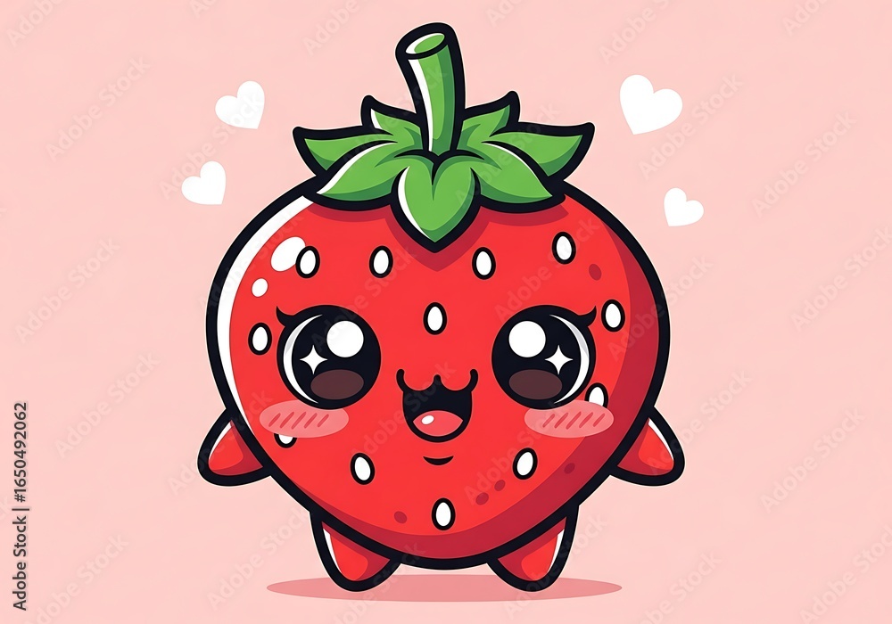 Obraz premium Adorable Kawaii Strawberry Character Illustration.