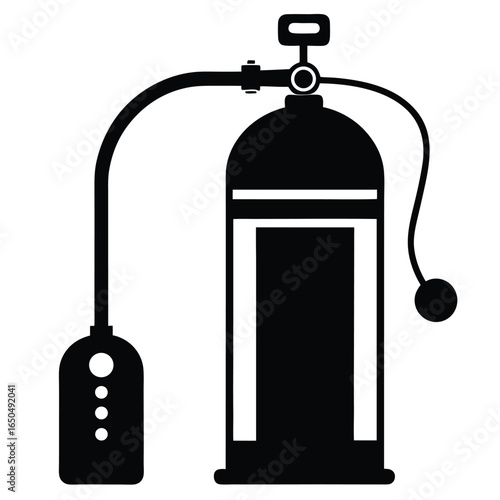 Black silhouette of a medical oxygen tank with hoses and regulator
