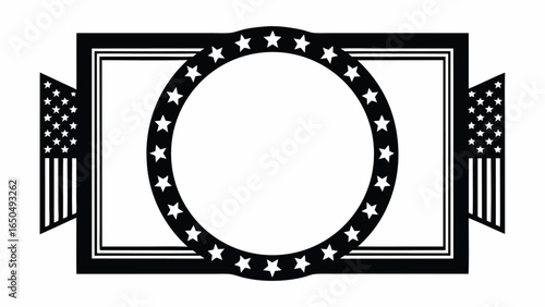 Bold patriotic emblem featuring American flag elements and star-studded circle for festive projects