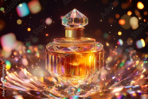 Luxurious perfume bottle in a sparkling display.